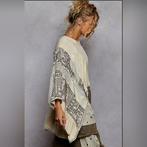 POL Cream and Brown Patterned Top - Picture 3 of 5